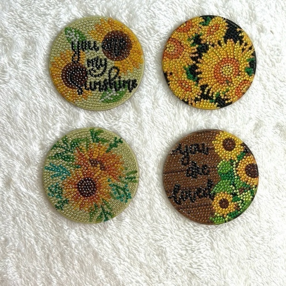 Completed Diamond Art Sunflower Coasters! Set of 4!
